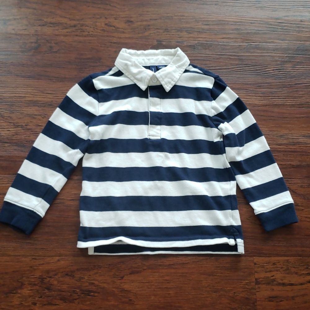 Janie and Jack Boys Navy White Striped Preppy Casual Long Sleeve Polo Size 3